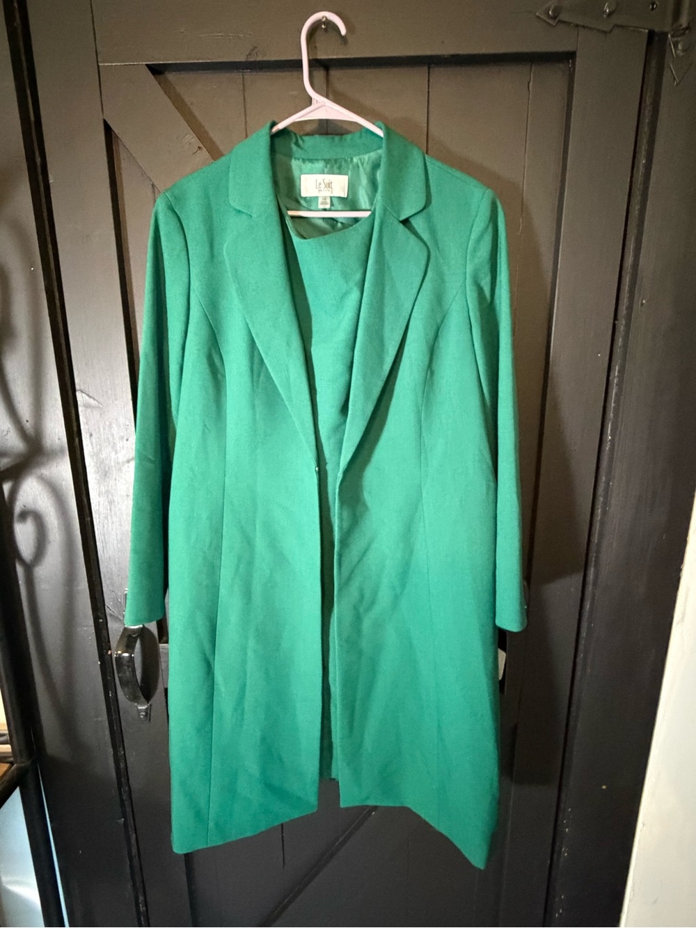 Le Suit Bright Emerald Green Long Trench Coat